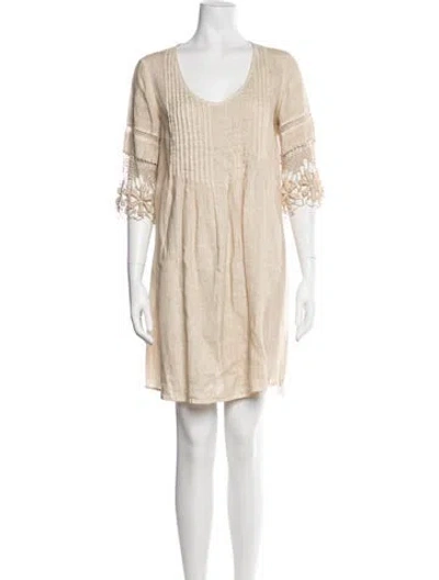 Pre-owned 120% Lino V-neck Mini Dress In Neutral