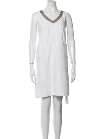 Pre-owned 120% Lino V-neck Mini Dress In White