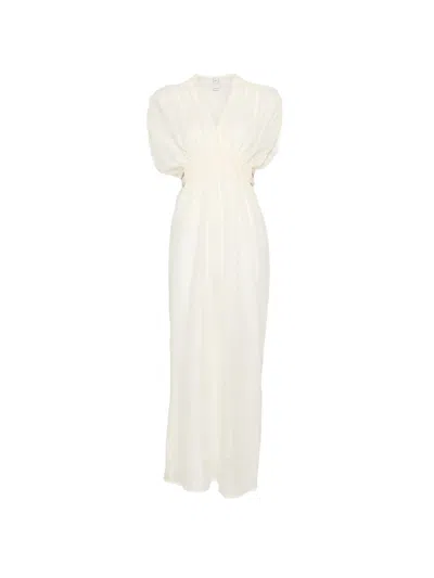 120% Lino V-neck Mini Dress With Gathered Details (size 38) In White