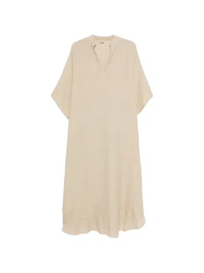 120% Lino V-neck Shift Dress In Gold