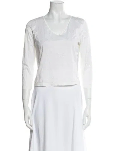 Pre-owned 120% Lino V-neck Sweater In White