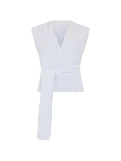 120% Lino V-neck Top In Gray