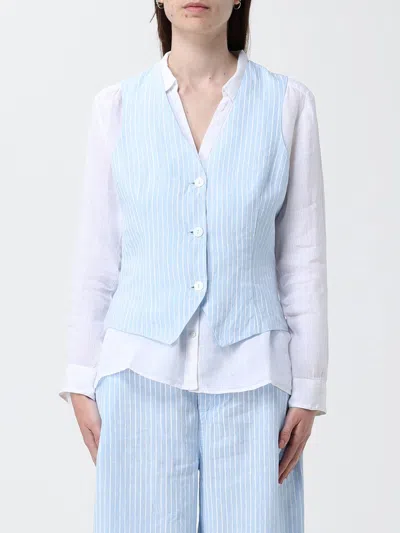 120% Lino Waistcoat Woman  In Blue