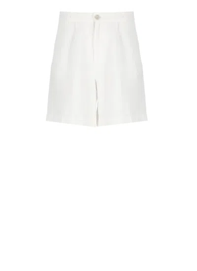 120% LINO 120% LINO WHITE LINEN BERMUDA SHORTS