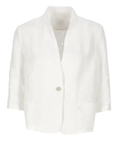 120% LINO WHITE LINEN BLAZER