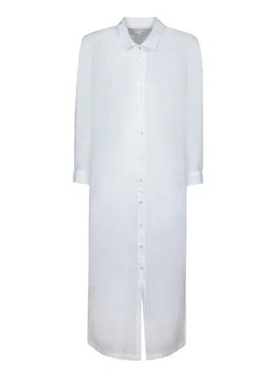 120% Lino White Linen Chemisier Dress