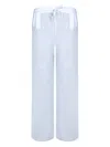 120% Lino Relaxed Wide-leg Linen Pants With Drawstring Waist In White