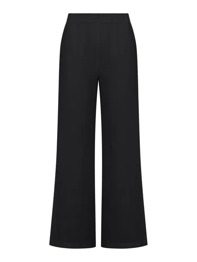 120% Lino Wide Leg Linen Trousers In Black