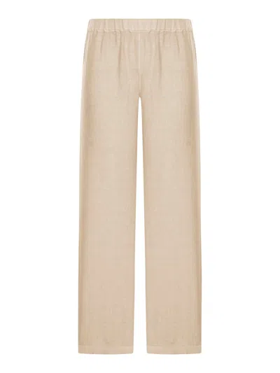 120% Lino Wide Leg Linen Trousers In Nude