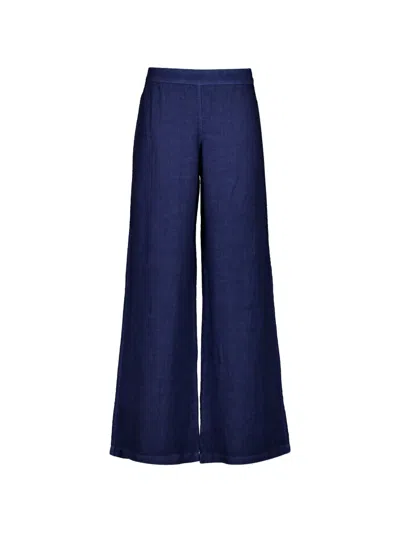 120% Lino Wide-leg Linen Palazzo Trousers In Blue