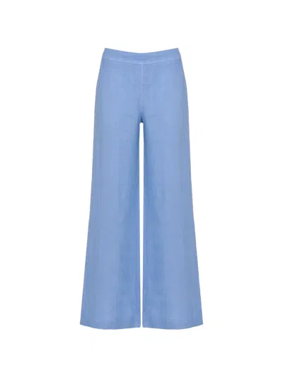 120% Lino Wide-leg Linen Trousers In Blue