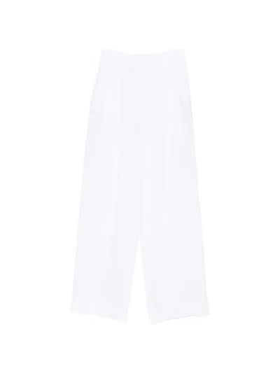 120% Lino Wide-leg Linen Trousers In White