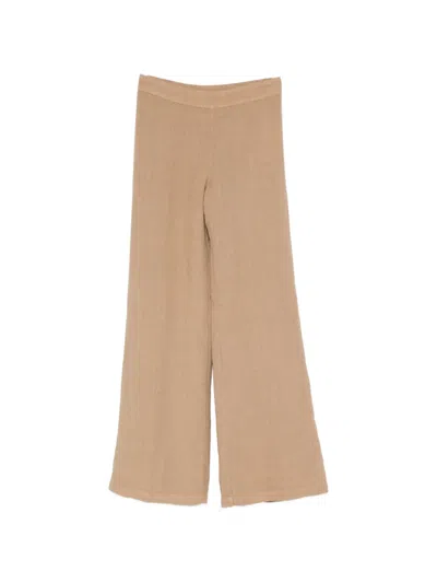 120% Lino Wide-leg Trousers In Brown