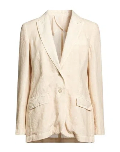 120% Lino Woman Blazer Beige Size 14 Linen In Neutral