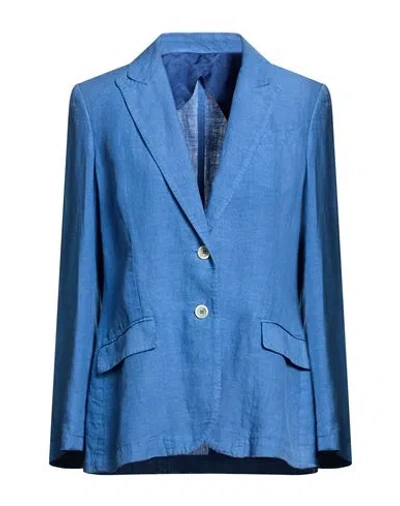 120% Lino Woman Blazer Blue Size 14 Linen