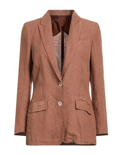 120% Lino Woman Blazer Brown Size 10 Linen