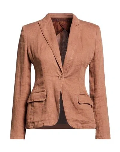 120% Lino Woman Blazer Camel Size 10 Linen In Brown