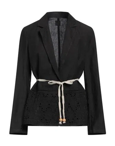 120% Lino Woman Blazer Charcoal Size 10 Linen In Grey