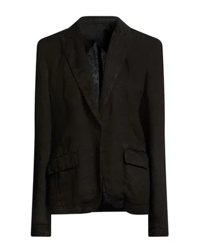 120% Lino Woman Blazer Dark Brown Size 10 Linen
