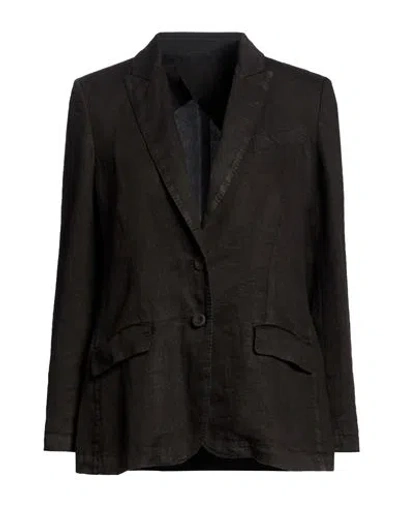 120% Lino Woman Blazer Dark Brown Size 8 Linen