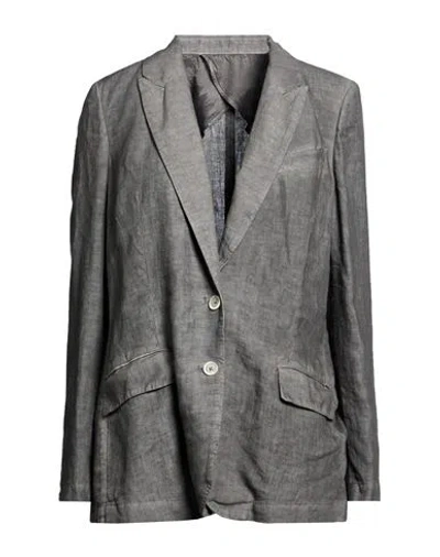 120% Lino Woman Blazer Grey Size 12 Linen In Gray