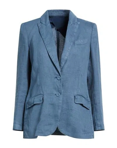 120% Lino Woman Blazer Slate Blue Size 6 Linen