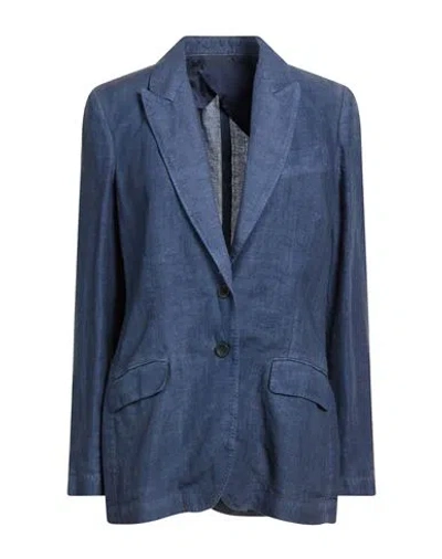 120% Lino Woman Blazer Slate Blue Size 8 Linen