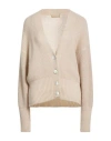120% Lino Woman Cardigan Beige Size M Cashmere, Mohair Wool, Wool, Polyamide In Neutral