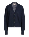 120% Lino Woman Cardigan Midnight Blue Size L Mohair Wool, Polyamide, Linen, Cashmere, Wool In Blue