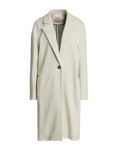 120% Lino Woman Coat Ivory Size 10 Cashmere, Modal, Wool In Yellow