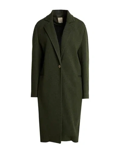 120% Lino Woman Coat Military Green Size 8 Cashmere, Modal, Wool