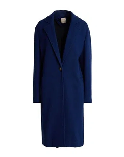 120% Lino Woman Coat Navy Size 10 Cashmere, Modal, Wool In Multi