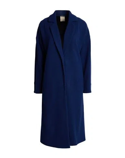 120% Lino Woman Coat Navy Size 6 Cashmere, Modal, Wool In Blue