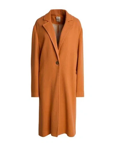 120% Lino Woman Coat Orange Size 10 Cashmere, Modal, Wool