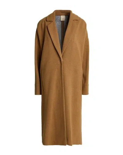 120% Lino Woman Coat Sand Size 10 Cashmere, Modal, Wool In Red