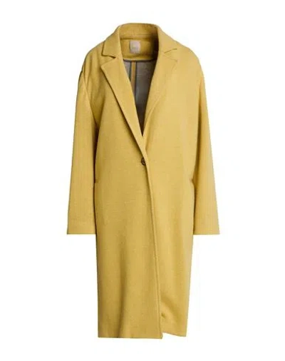 120% Lino Woman Coat Yellow Size 10 Cashmere, Modal, Wool