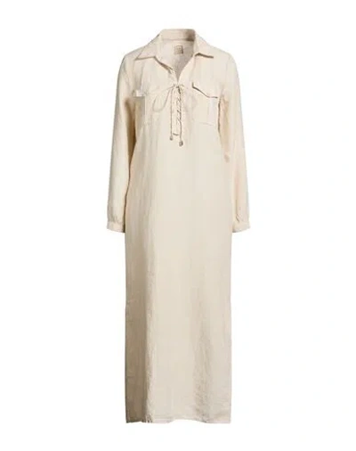 120% Lino Woman Maxi Dress Beige Size 10 Linen In Neutral