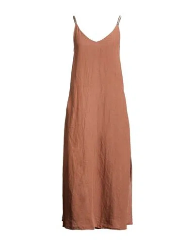 120% Lino Woman Maxi Dress Brown Size 10 Linen