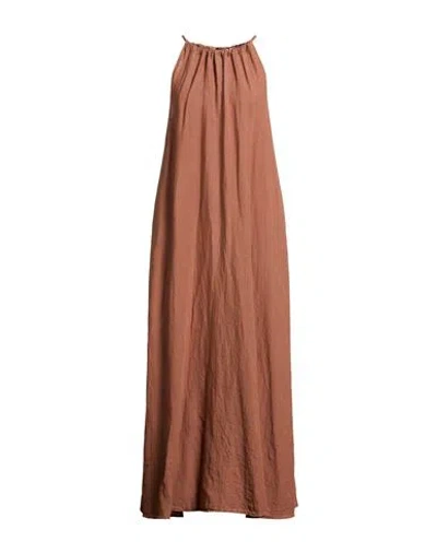 120% Lino Woman Maxi Dress Brown Size 14 Linen