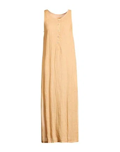 120% Lino Woman Maxi Dress Camel Size S Linen In Brown