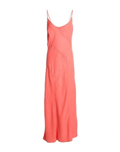 120% Lino Woman Maxi Dress Coral Size 4 Linen In Red