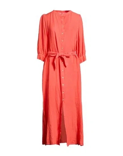120% Lino Woman Maxi Dress Coral Size 8 Linen In Orange