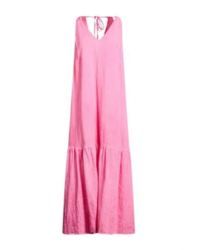 120% Lino Woman Maxi Dress Fuchsia Size 12 Linen In Pink