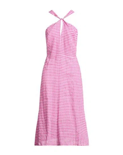 120% Lino Woman Maxi Dress Fuchsia Size 6 Linen In Pink