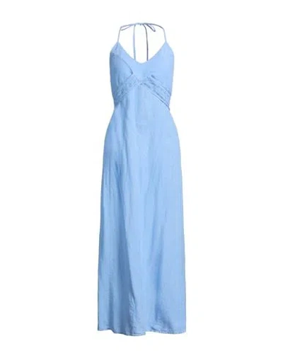 120% Lino Woman Maxi Dress Light Blue Size 2 Linen