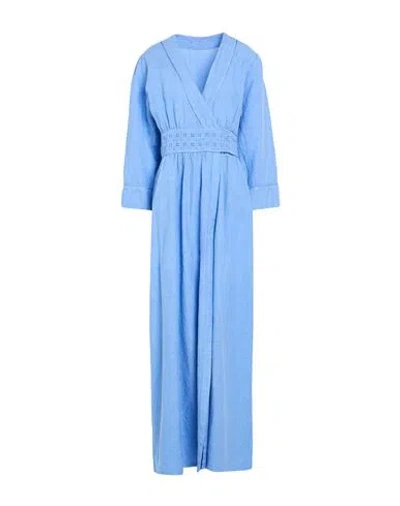 120% Lino Woman Maxi Dress Light Blue Size 6 Linen