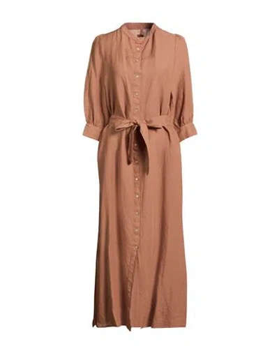 120% Lino Woman Maxi Dress Light Brown Size 6 Linen
