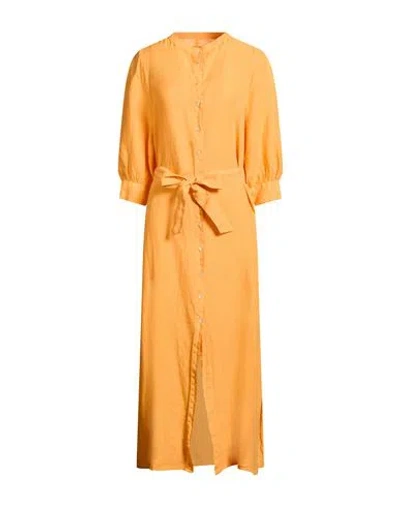 120% Lino Woman Maxi Dress Mandarin Size 6 Linen In Orange