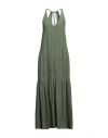 120% Lino Woman Maxi Dress Military Green Size 8 Linen, Cotton