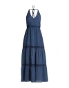 120% Lino Woman Maxi Dress Navy Size 10 Linen In Navy